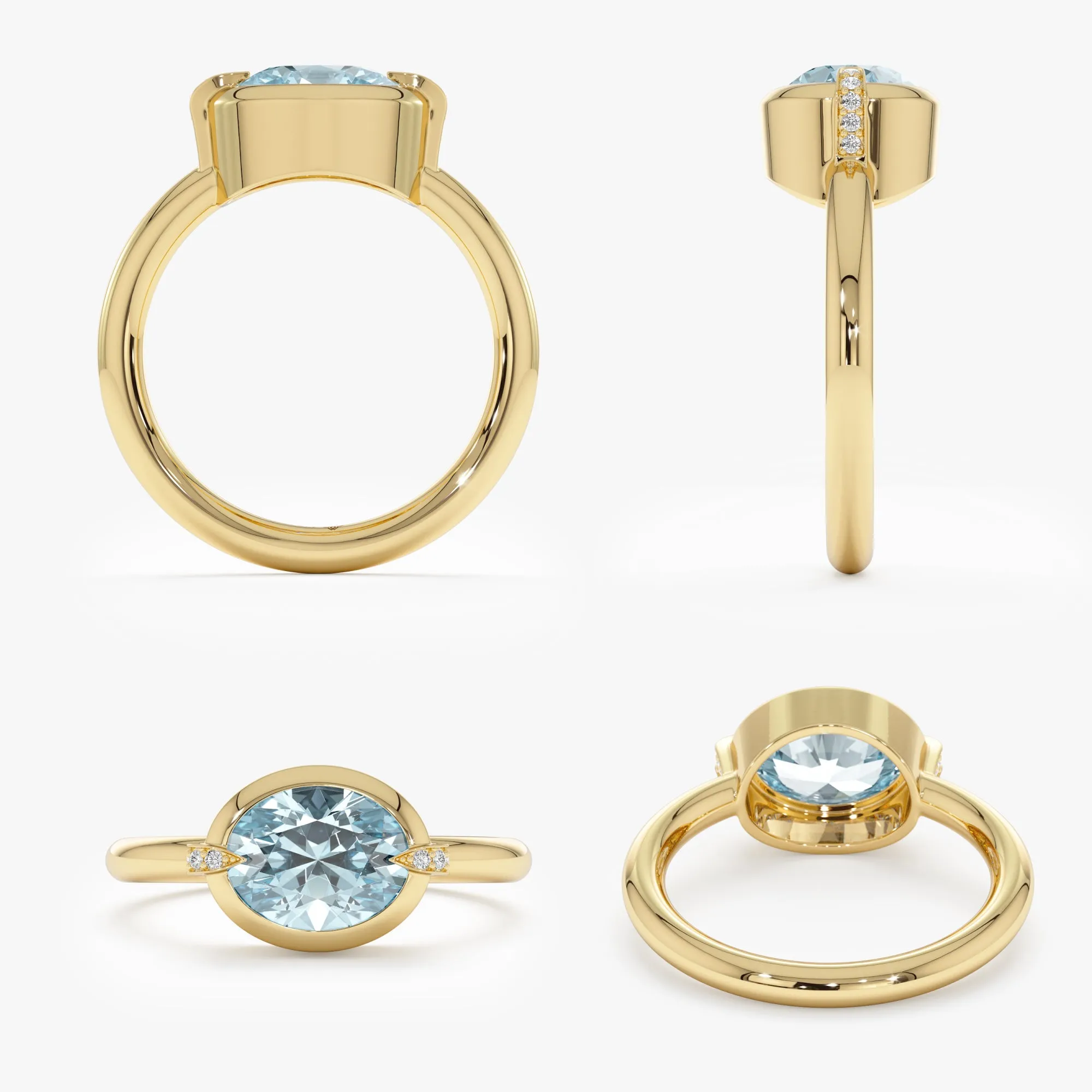 Aquamarine and Claw Diamond Accent Ring, Xiomara SARAHELISE