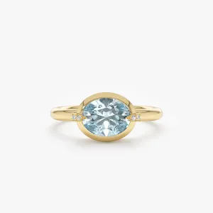 Aquamarine and Claw Diamond Accent Ring, Xiomara SARAHELISE