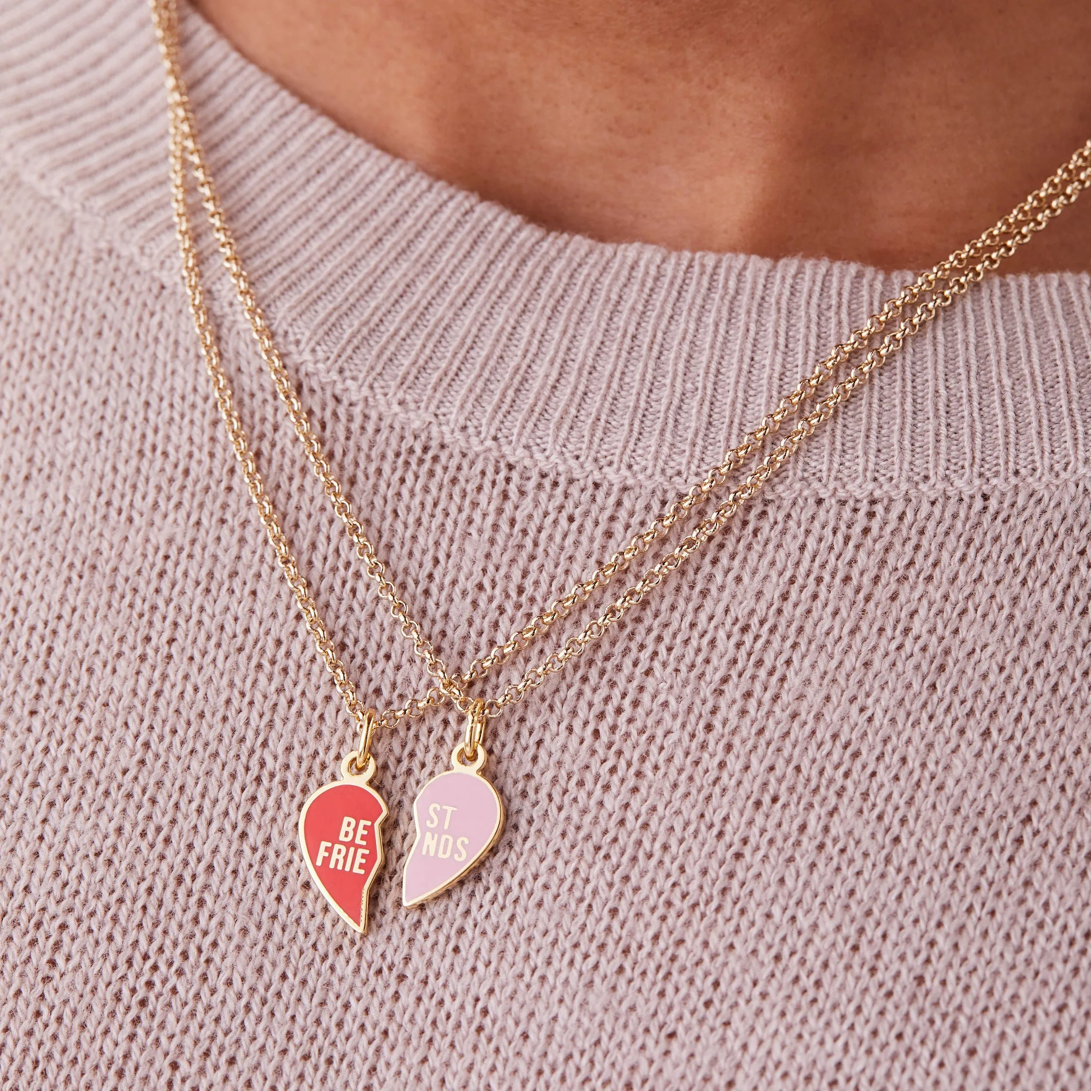 Best Friend Necklaces, Pink   Red, Set of 2