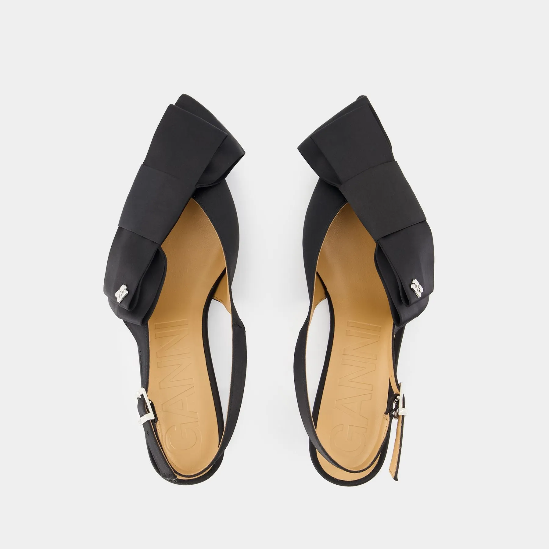 Big Bow Kitten Pumps - Ganni - Synthetic - Black