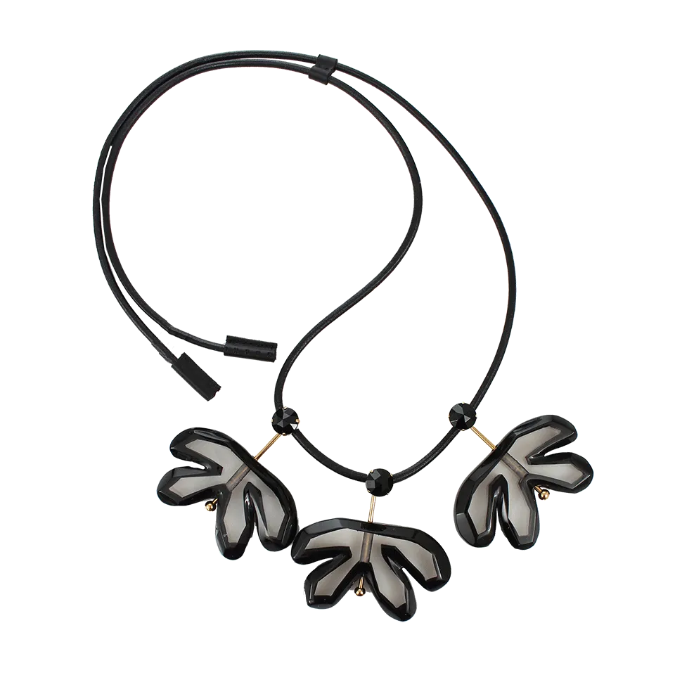Black And Clear Resin Three Leaf Necklace
