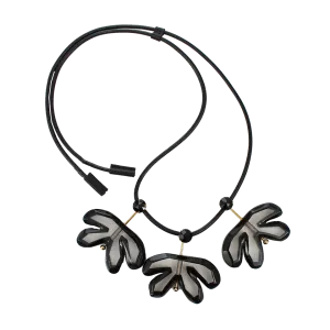 Black And Clear Resin Three Leaf Necklace