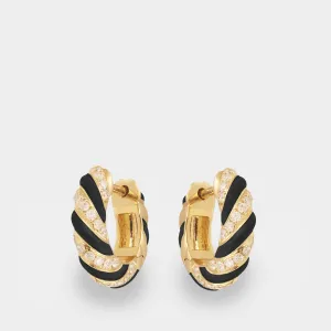 Black Enamel Torsade Hoops in Yellow Gold