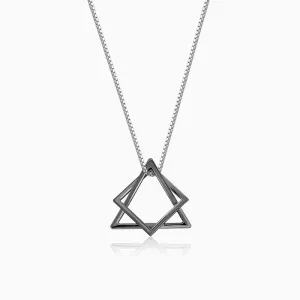 Black Rhodium Hexagram Pendant With Box Chain For Him Giva