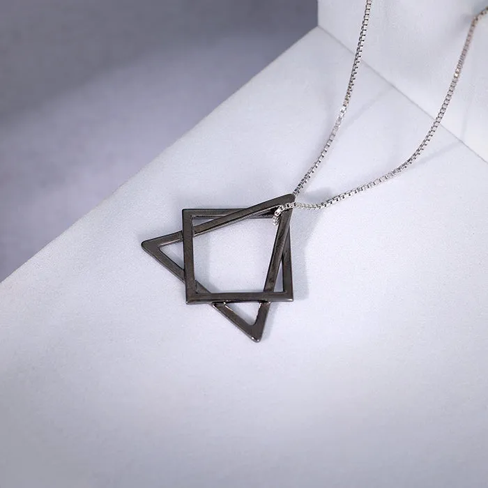 Black Rhodium Hexagram Pendant With Box Chain For Him Giva