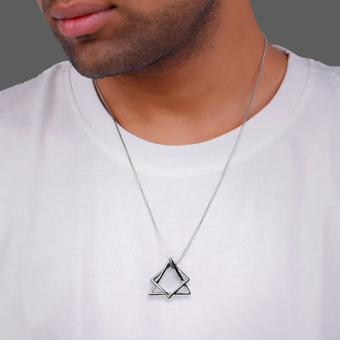 Black Rhodium Hexagram Pendant With Box Chain For Him Giva