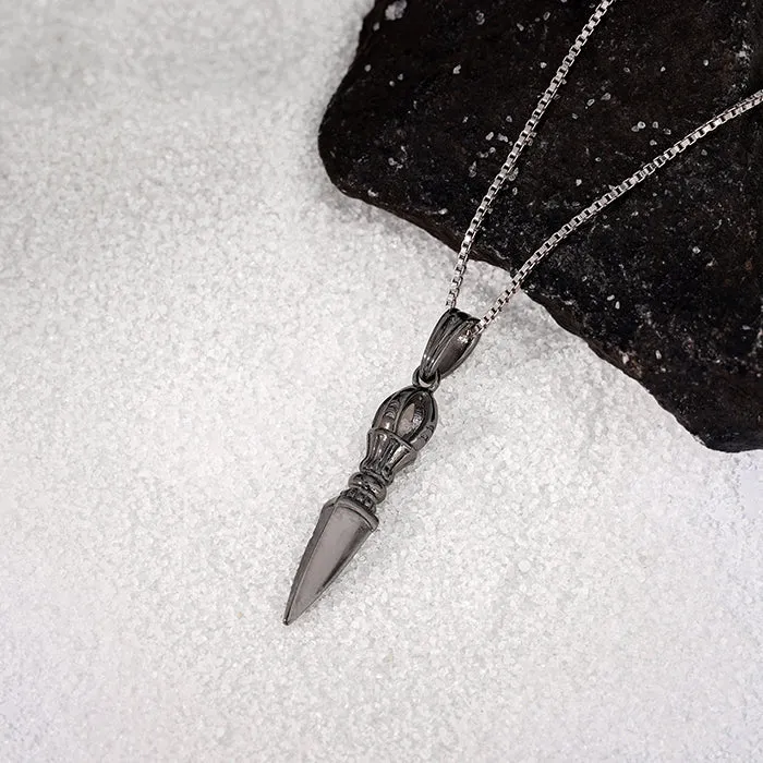 Black Rhodium Phurba Pendant With Box Chain For Him Giva
