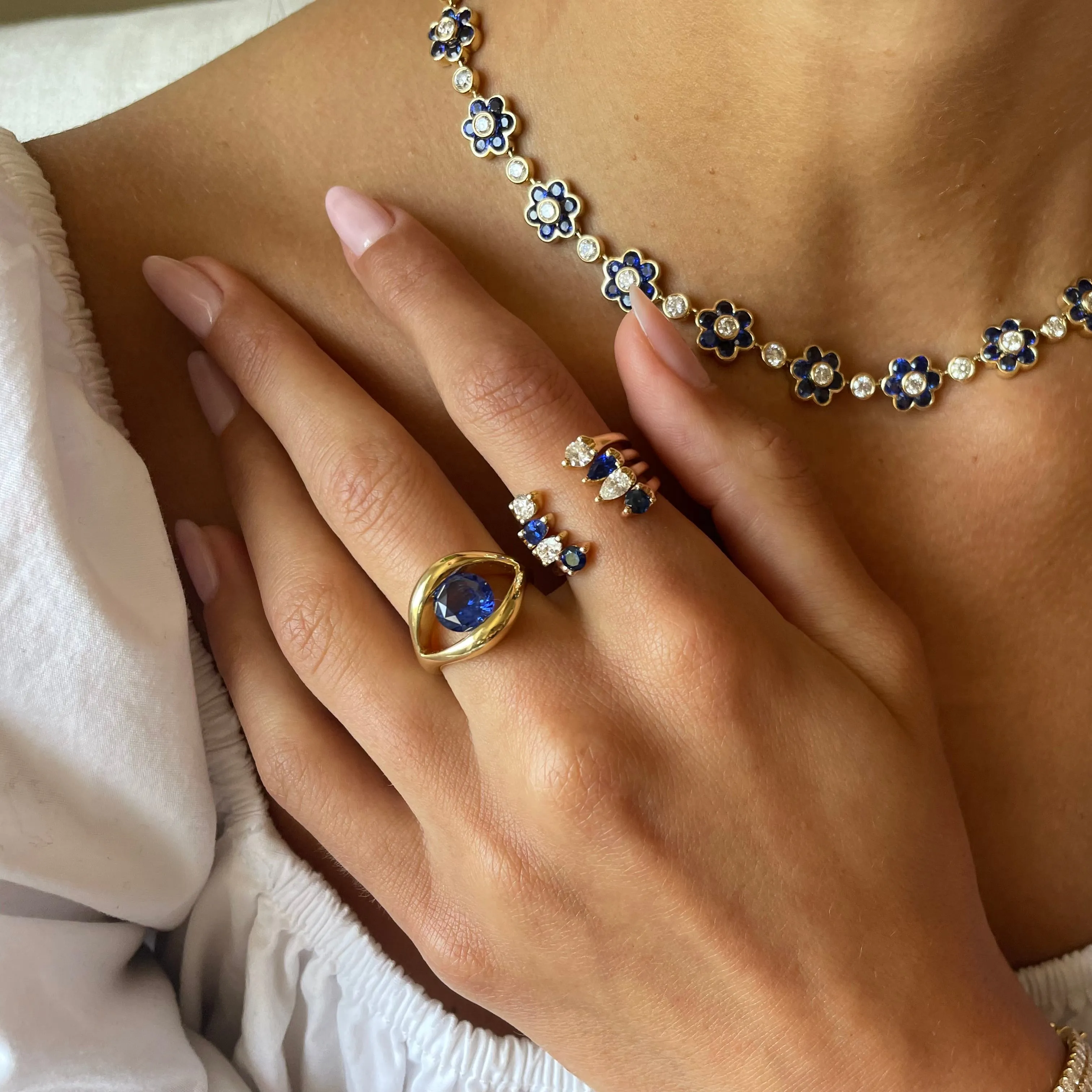 BLUE SAPPHIRE PEAR ORBIT RING Anita Ko