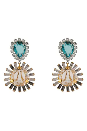 Blue Topaz and Quartz Baguette Earrings