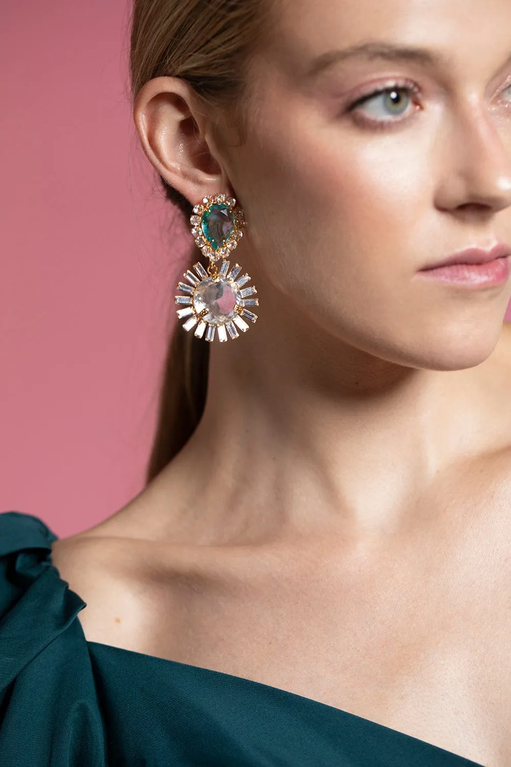 Blue Topaz and Quartz Baguette Earrings