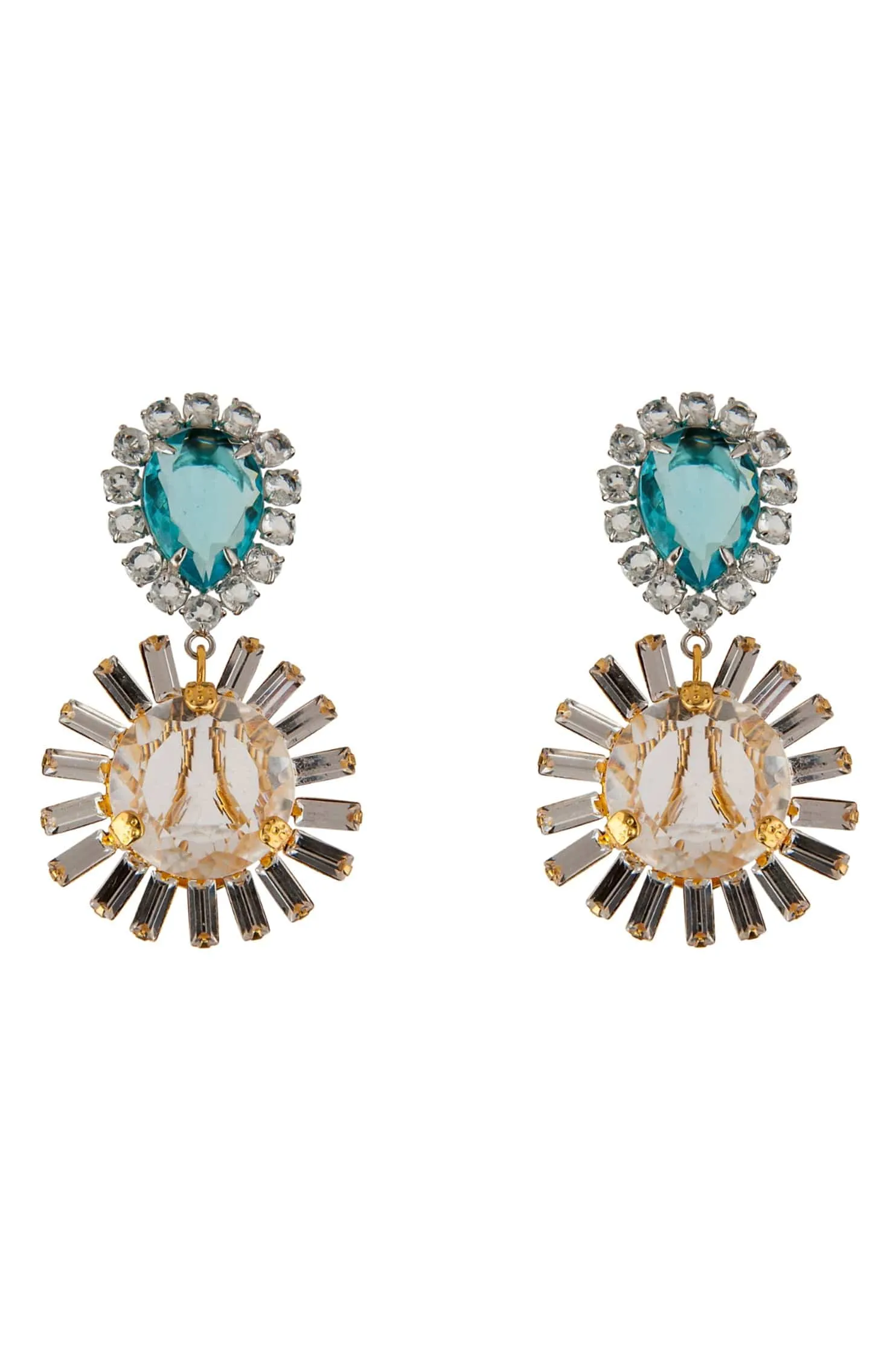 Blue Topaz and Quartz Baguette Earrings