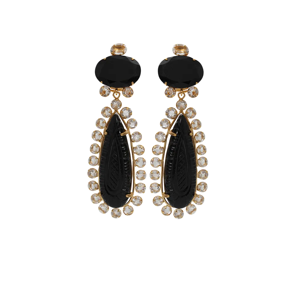 Carved Crystal Drop Clip Earrings