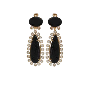 Carved Crystal Drop Clip Earrings