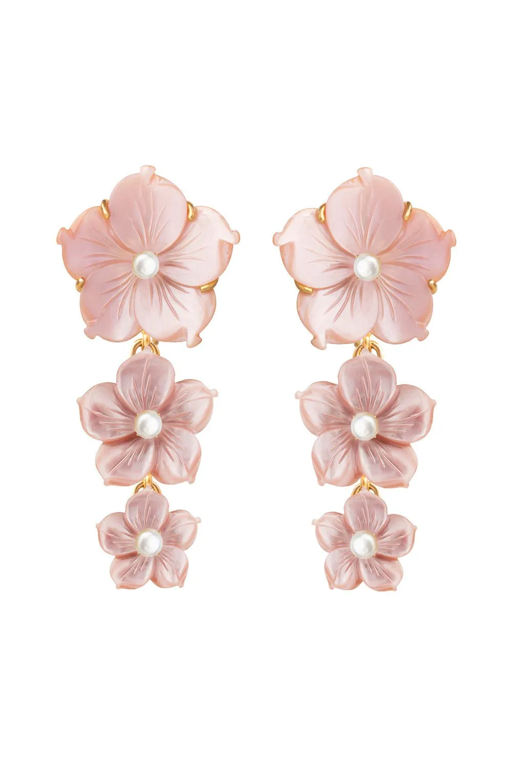 Carved Mother Of Pearl Flower Earrings