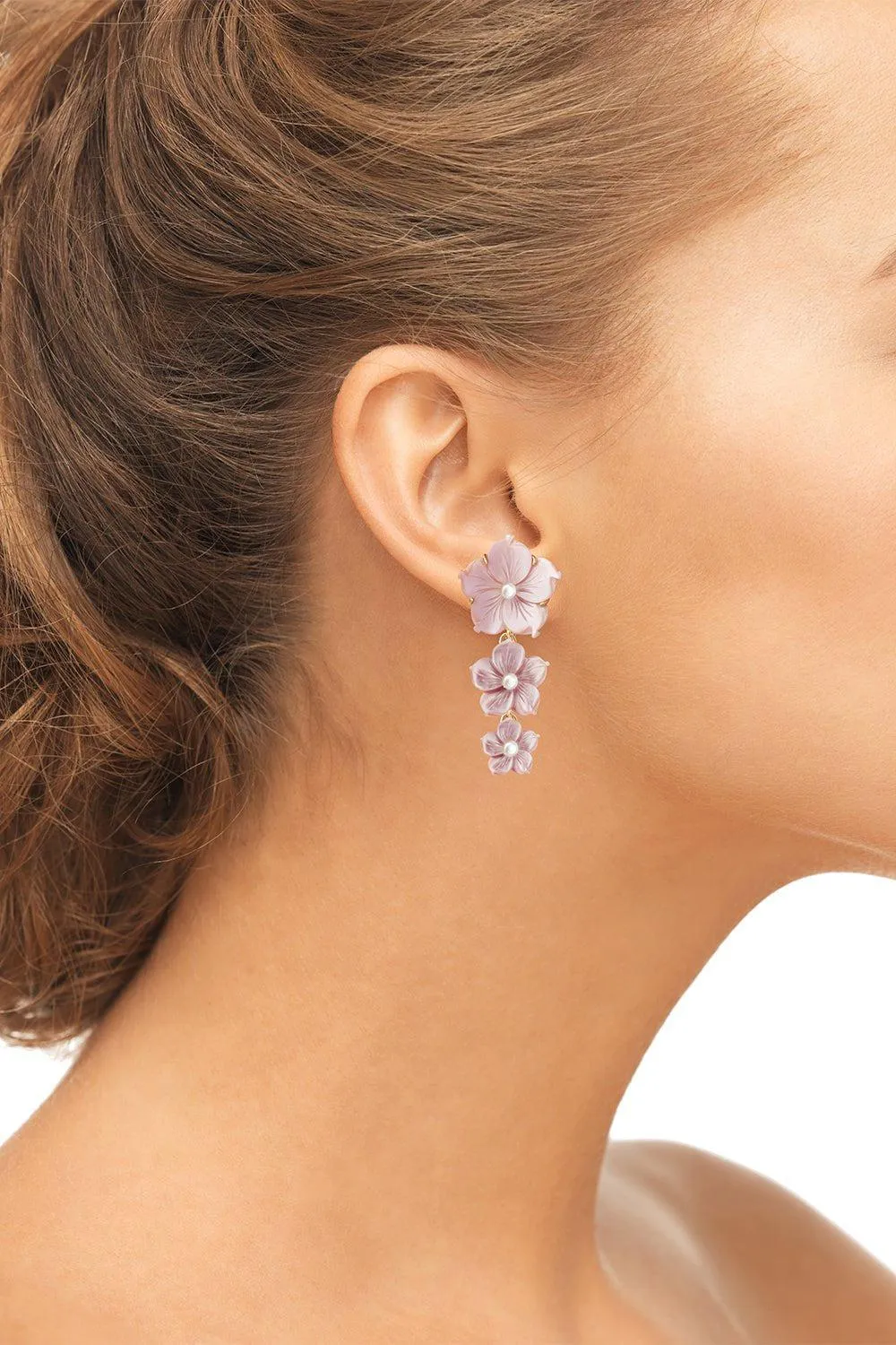 Carved Mother Of Pearl Flower Earrings