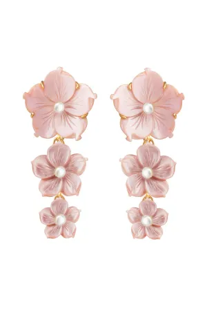 Carved Mother Of Pearl Flower Earrings
