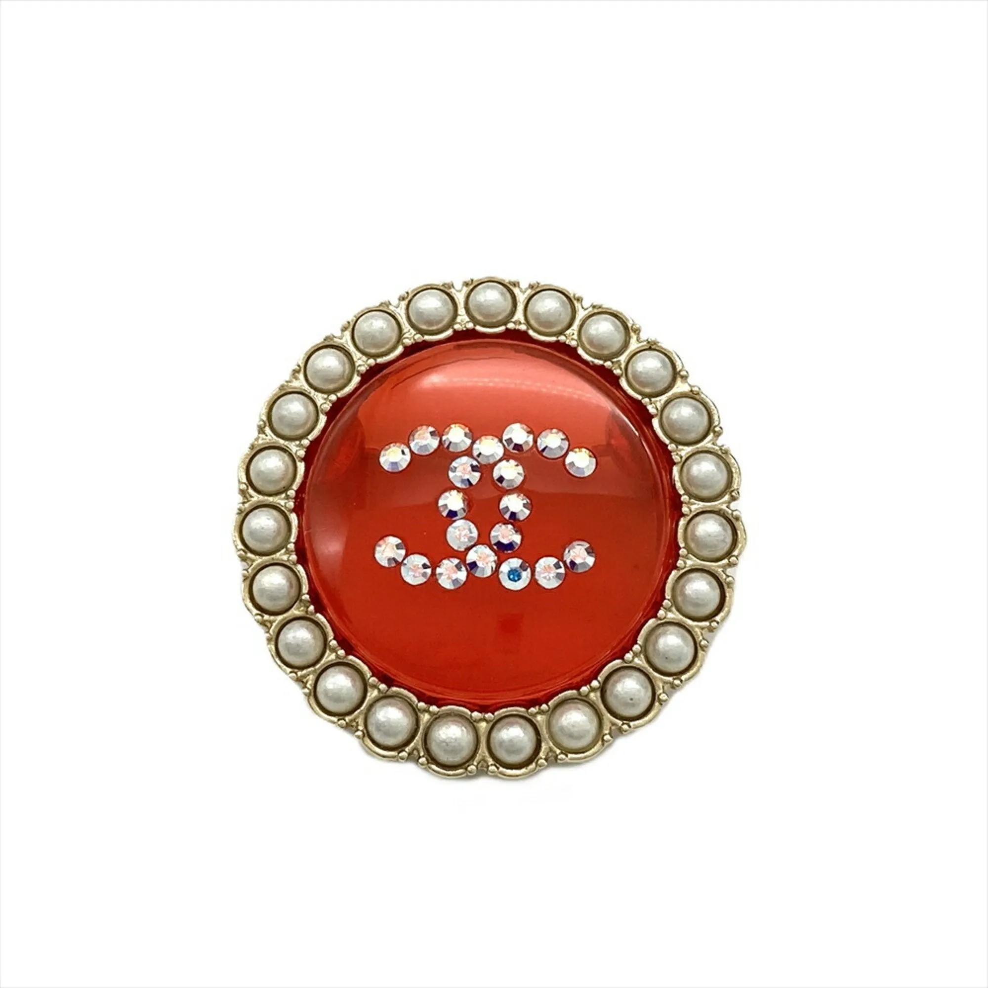 Chanel gold Color Artificial ivory Metal Resin Brooch (Pre-Owned)