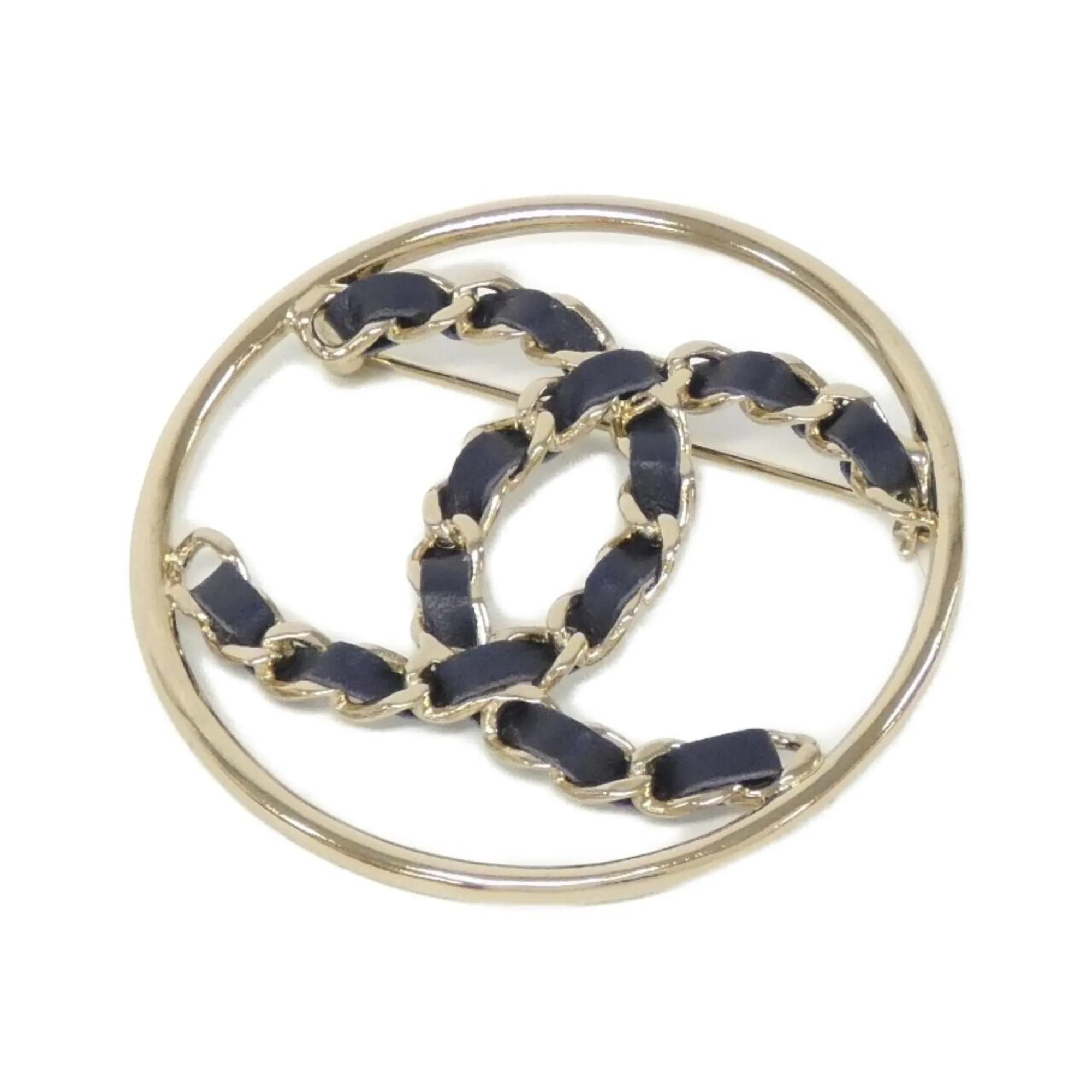 Chanel gold Navy Leather Brooch (Pre-Owned)