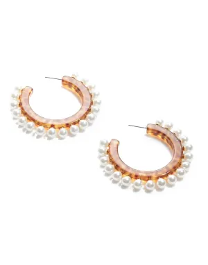 Cheetah Pearl Block Hoop Earrings