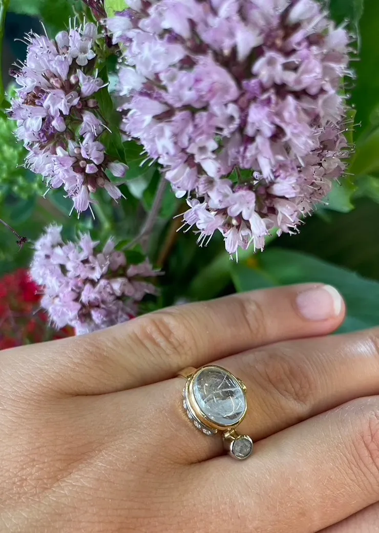 Cocktail 18K & 22K Gold & Whitegold Ring w. Sapphire & Diamonds