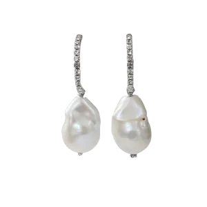 Cubic Zirconia And Baroque Pearl Earrings
