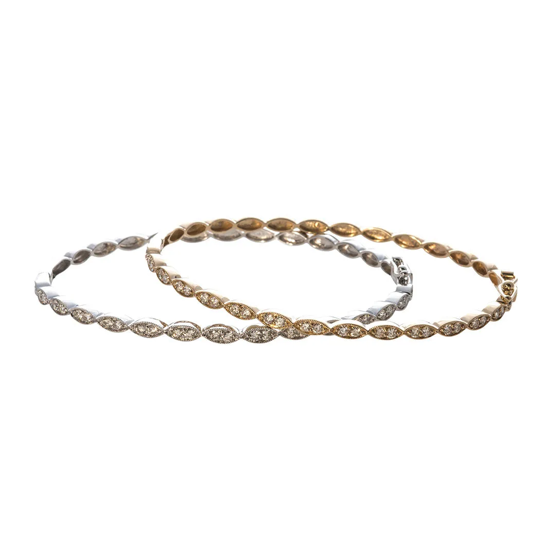 Diamond 14K White Gold Milgrain Marquise Bangle