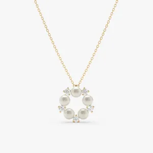 Diamond and Pearl Pendant Necklace, Perla SARAHELISE