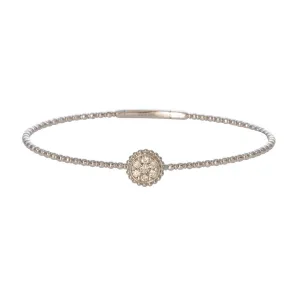 Diamond Cluster Round Station 14K White Gold Flex Bangle