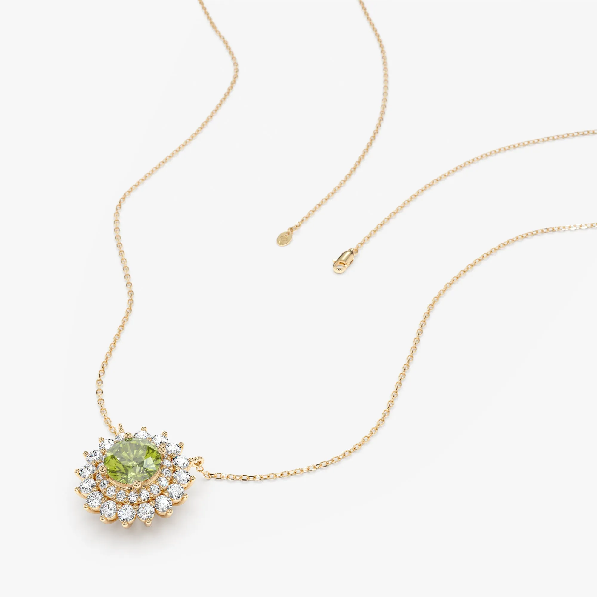 Diamond Halo Peridot Necklace, Saira SARAHELISE
