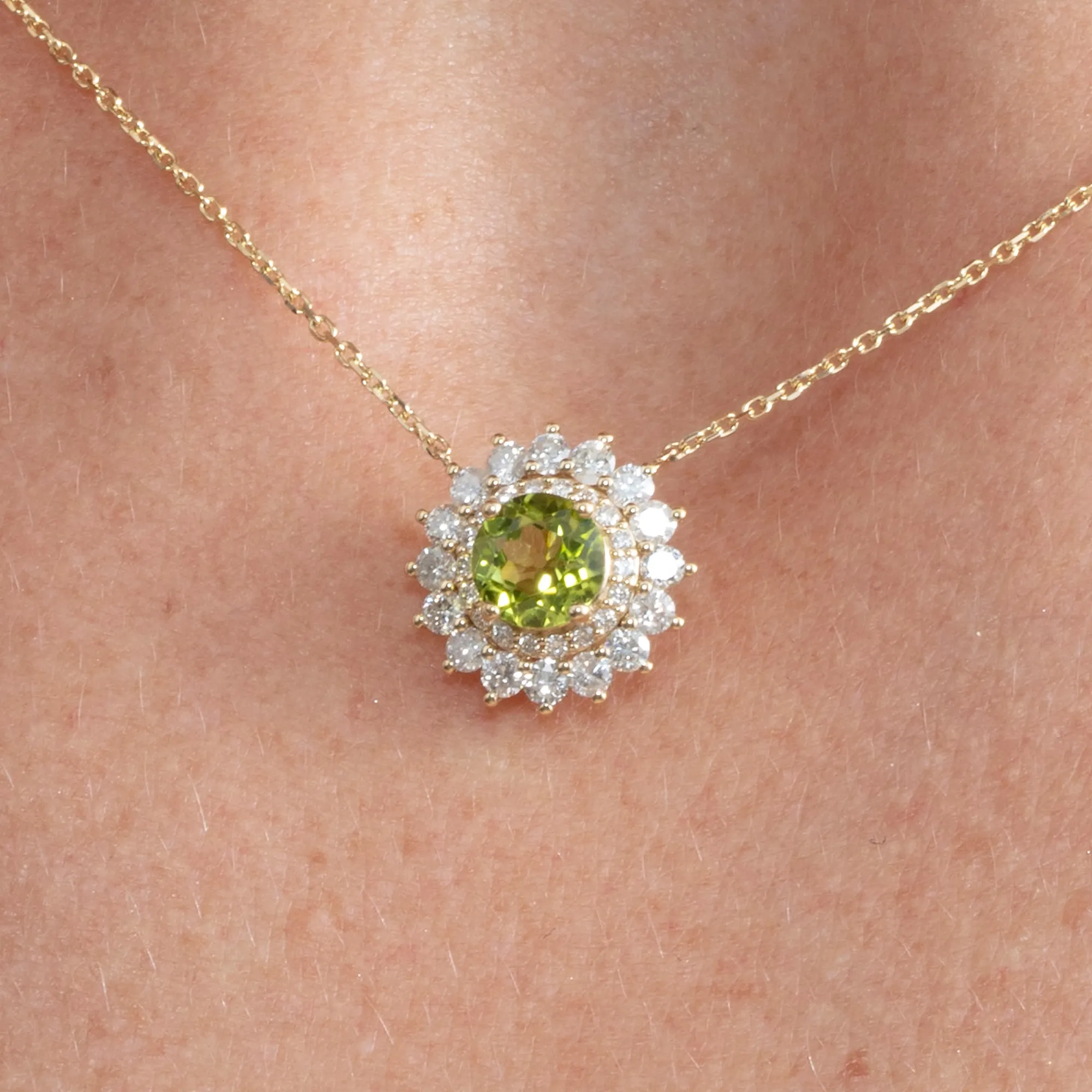 Diamond Halo Peridot Necklace, Saira SARAHELISE