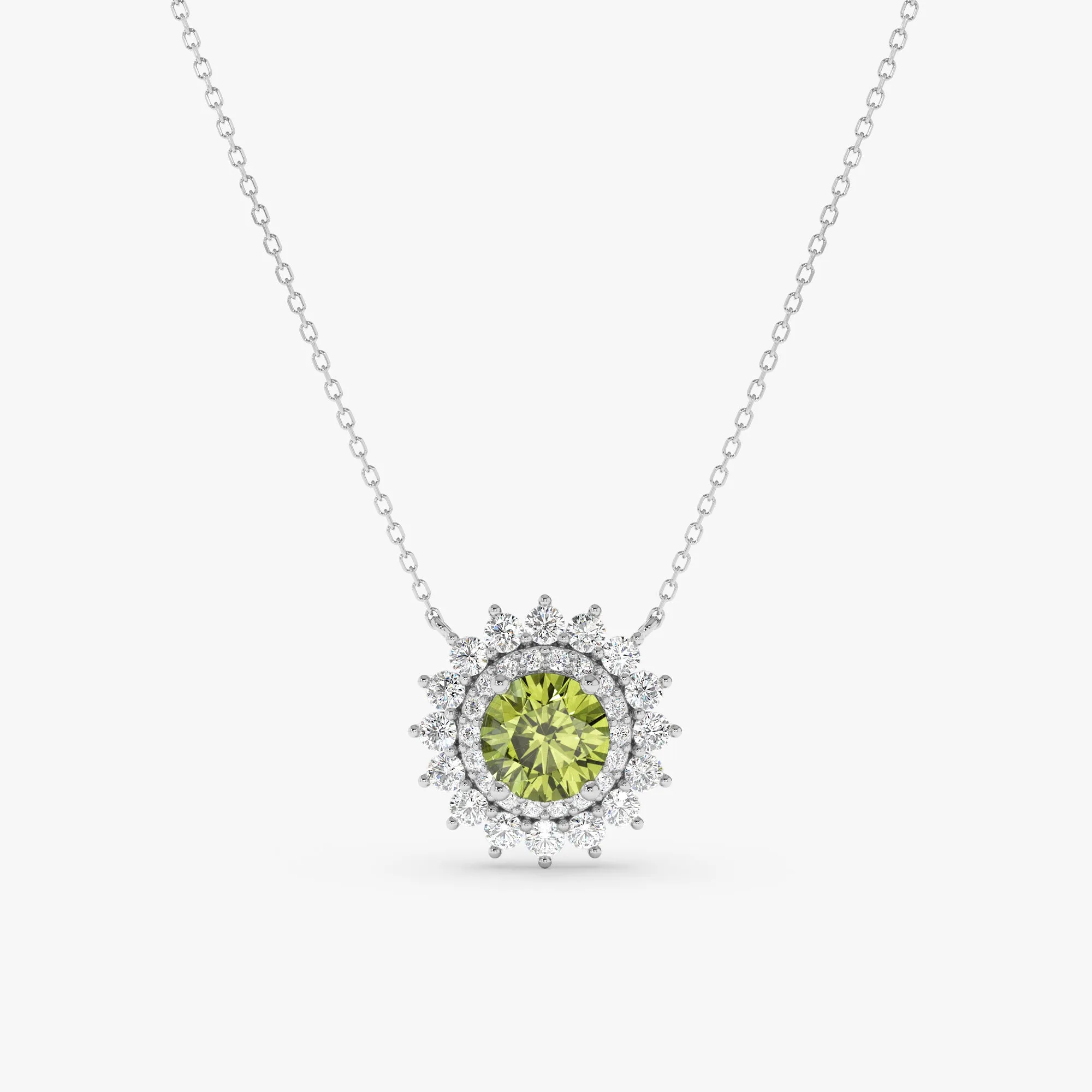 Diamond Halo Peridot Necklace, Saira SARAHELISE