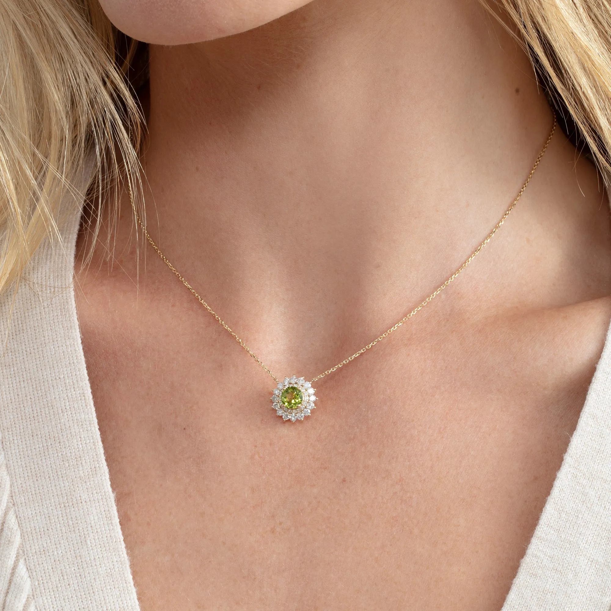 Diamond Halo Peridot Necklace, Saira SARAHELISE