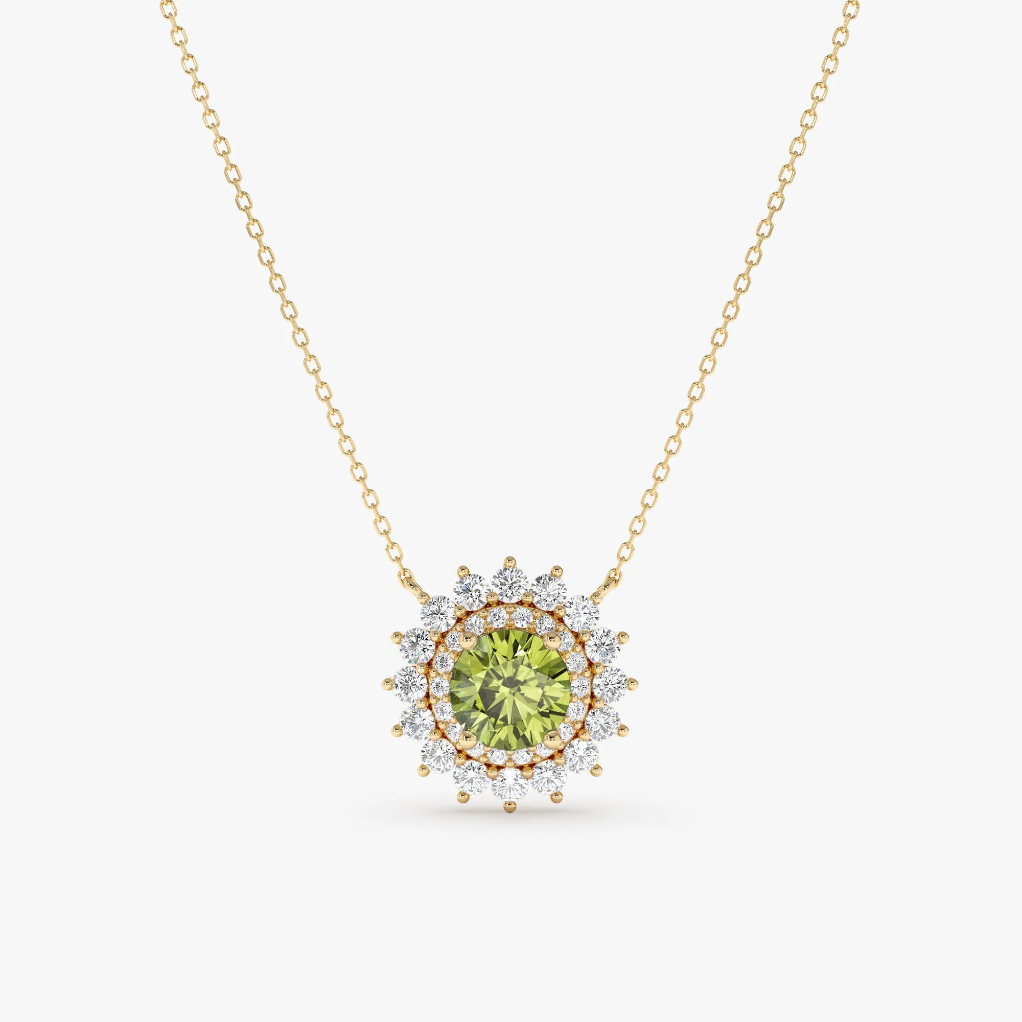 Diamond Halo Peridot Necklace, Saira SARAHELISE