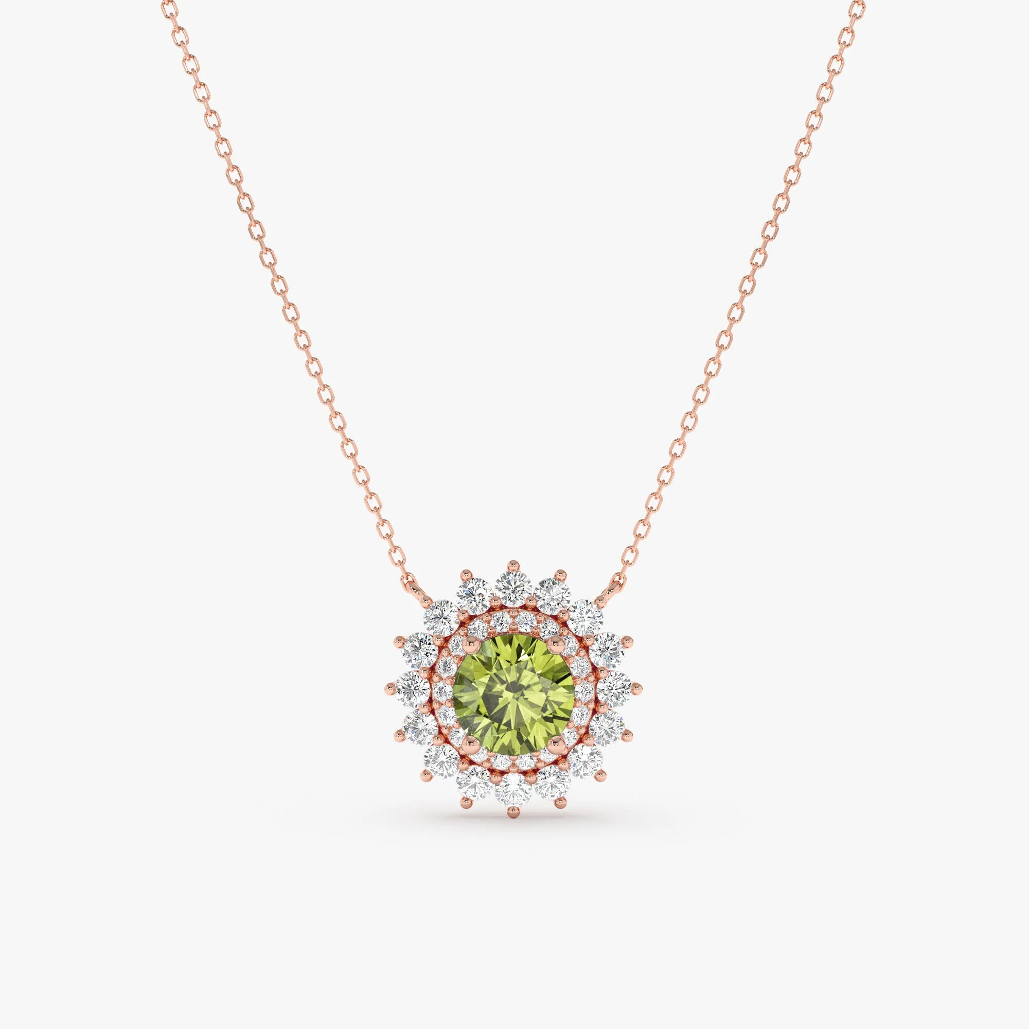 Diamond Halo Peridot Necklace, Saira SARAHELISE