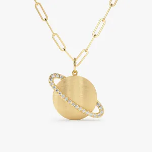 Diamond Saturn Charm Paperclip Necklace, Michelle SARAHELISE