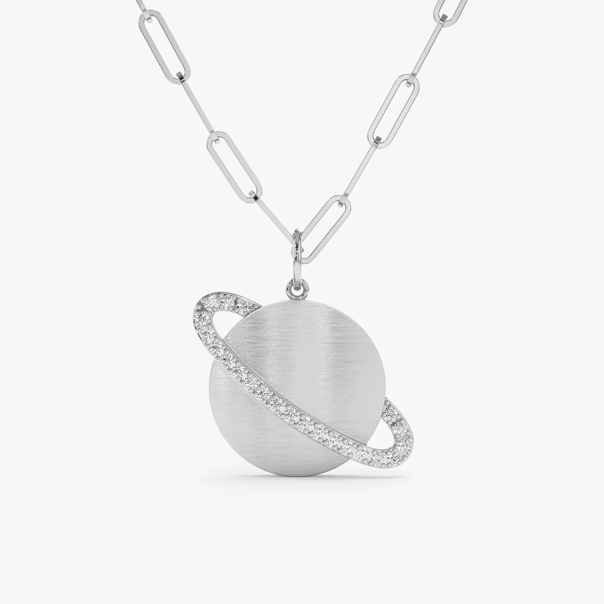 Diamond Saturn Charm Paperclip Necklace, Michelle SARAHELISE