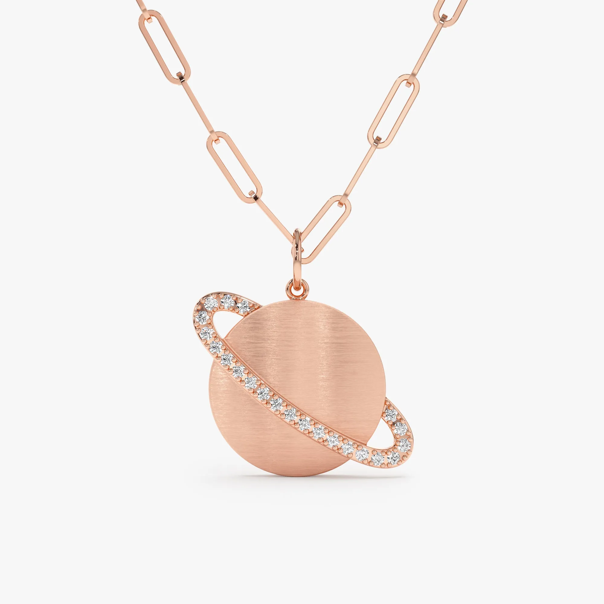 Diamond Saturn Charm Paperclip Necklace, Michelle SARAHELISE