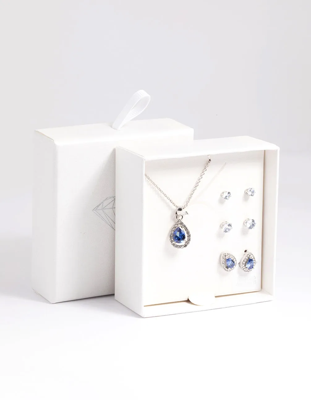 Diamond Simulant Sapphire Necklace and Earrings Set