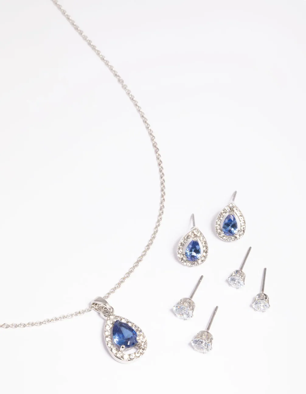 Diamond Simulant Sapphire Necklace and Earrings Set