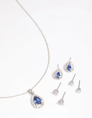 Diamond Simulant Sapphire Necklace and Earrings Set