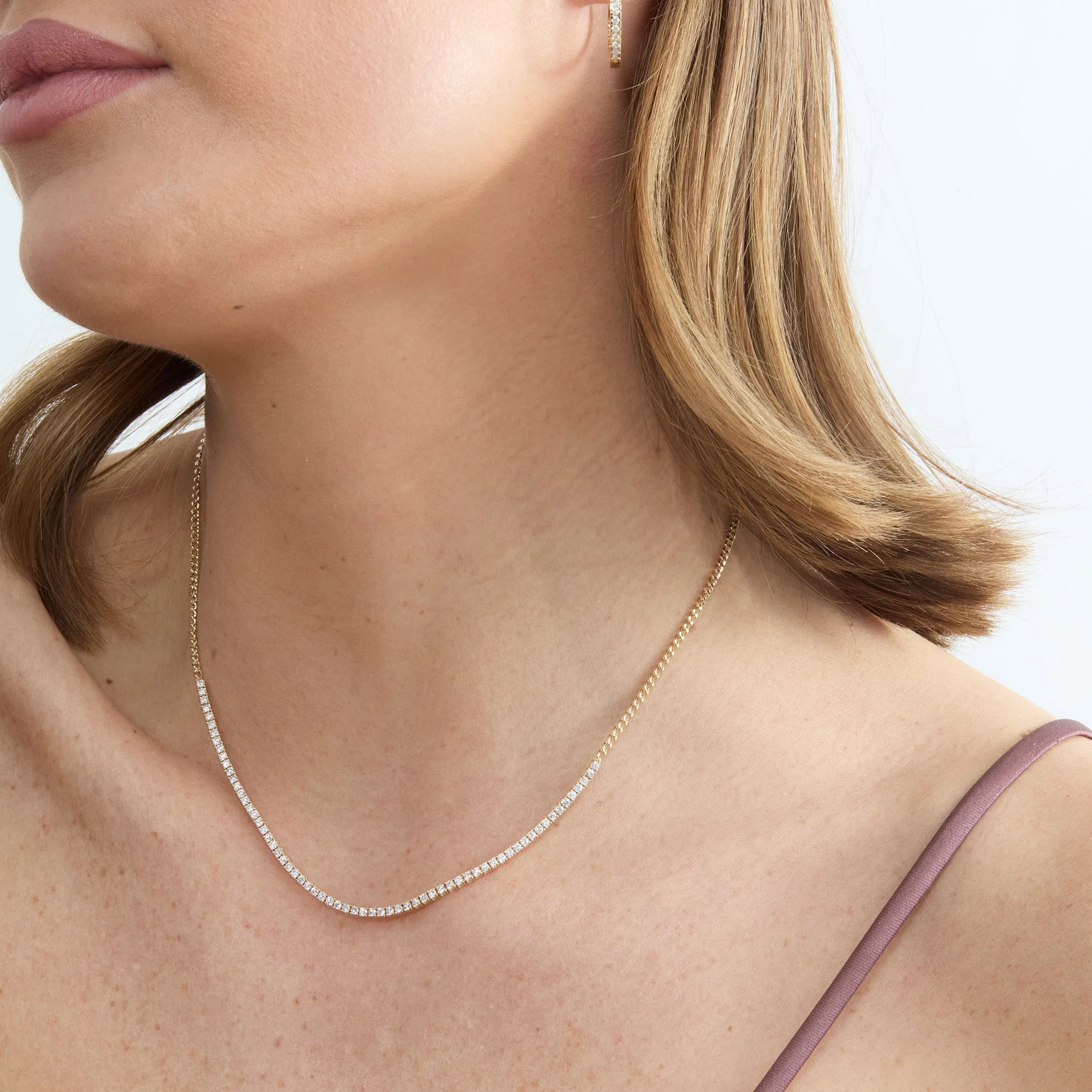 Diamond Tennis Necklace with Cuban Chain, Mackenzie SARAHELISE