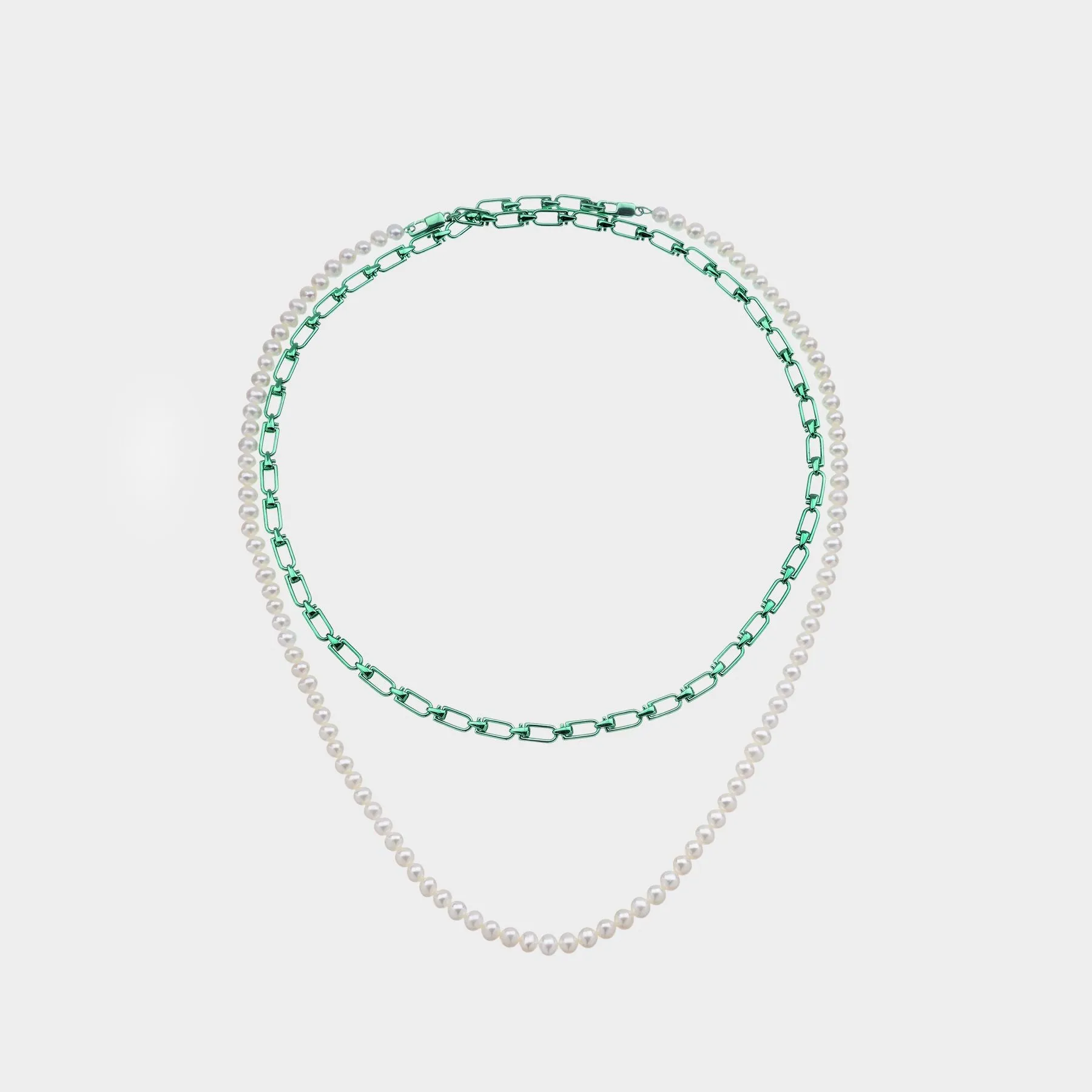 Double Reine Necklace in Silver and Freshwater Pearls