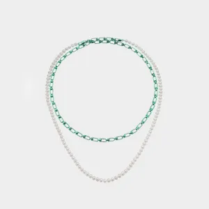 Double Reine Necklace in Silver and Freshwater Pearls