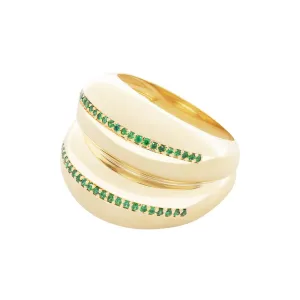 Double VOID 18K Gold Plated Ring w. Black Spinel