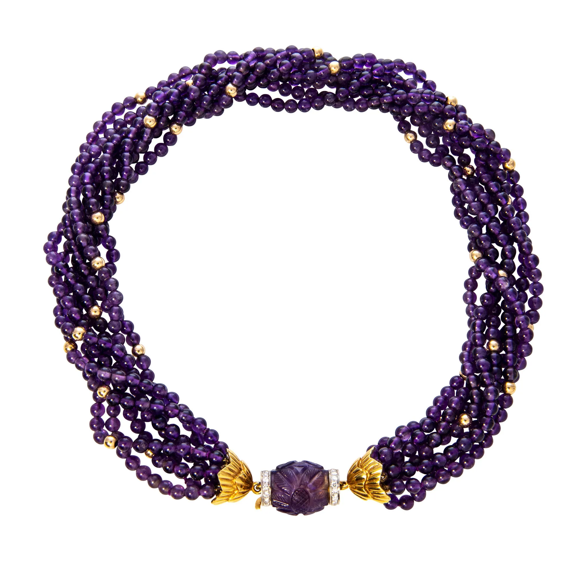 Estate 7-Strand Amethyst 18K Gold Beaded Necklace Croghans