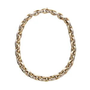 Estate Italian 14K Gold Two Tone Oval Link Necklace Croghans