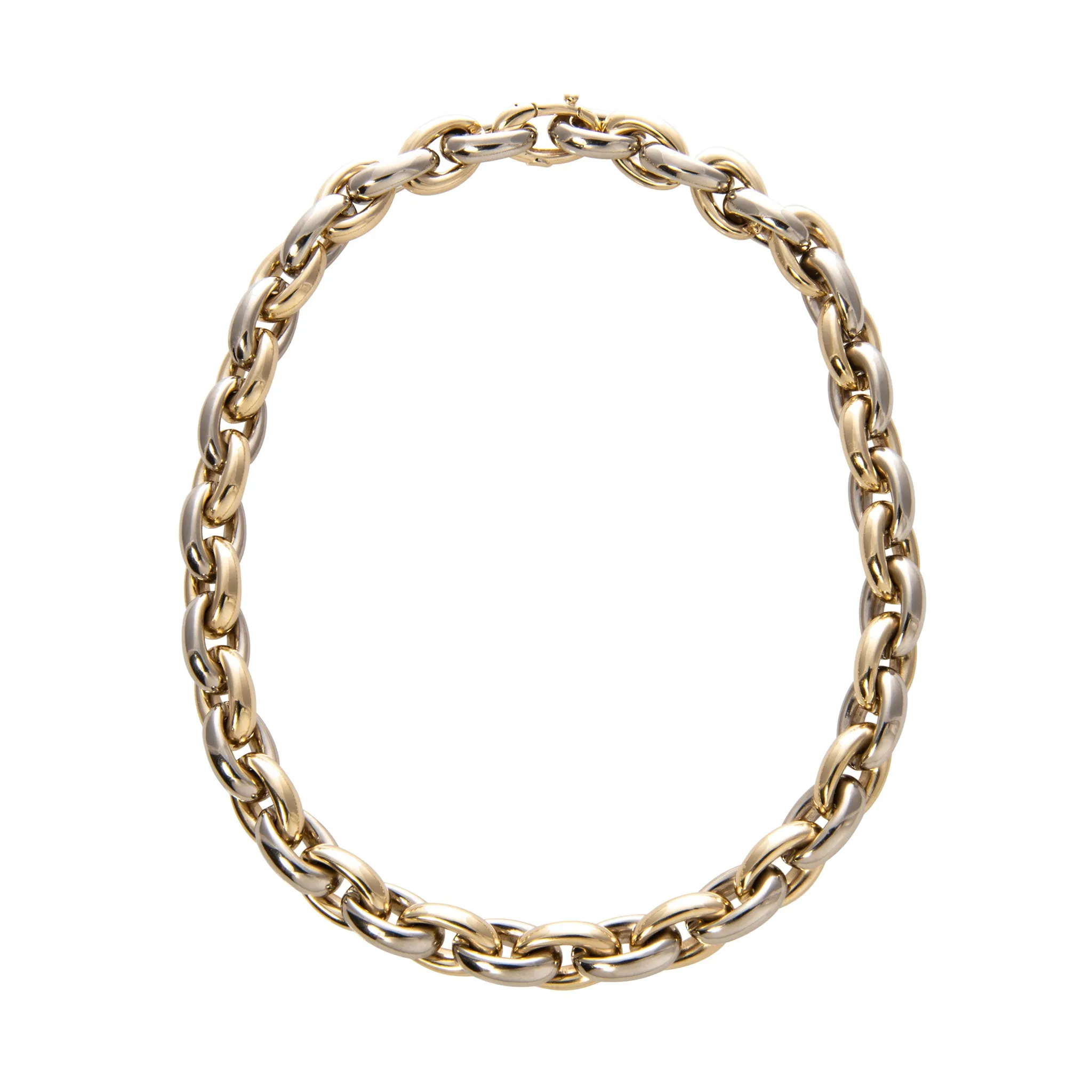 Estate Italian 14K Gold Two Tone Oval Link Necklace Croghans
