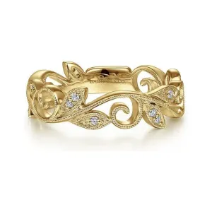 Gabriel 14K Gold Scrolling Floral Diamond Ring