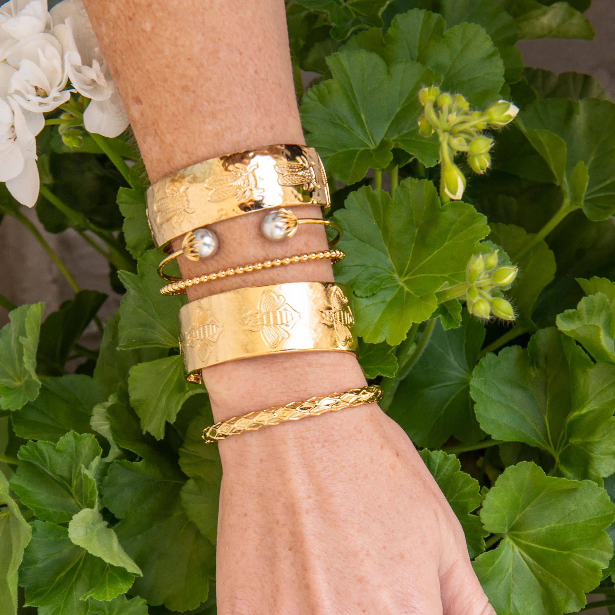 Goldbug Collection Pearl Palm Frond Cuff Bangle