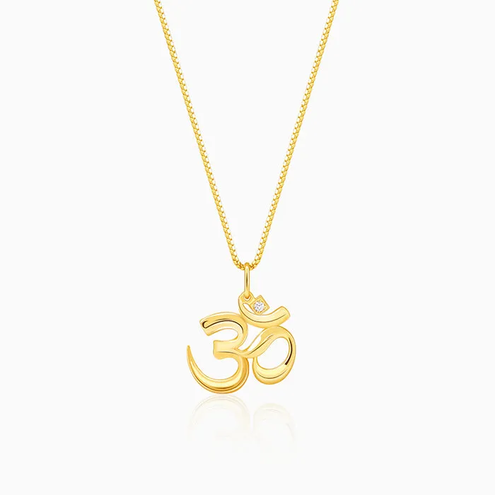 Golden Classic Om Pendant With Box Chain For Him Giva